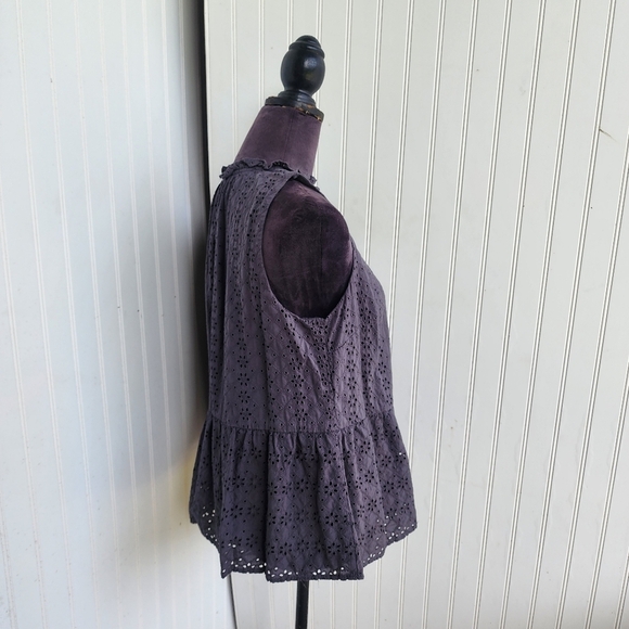 Loft Women's Gray Eyelet Boho Sleeveless Ruffle Blouse Women’s Peplum Babydoll M - Picture 4 of 10